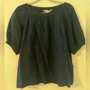 LOFT size Small boat neck linen top in navy blue (S124)